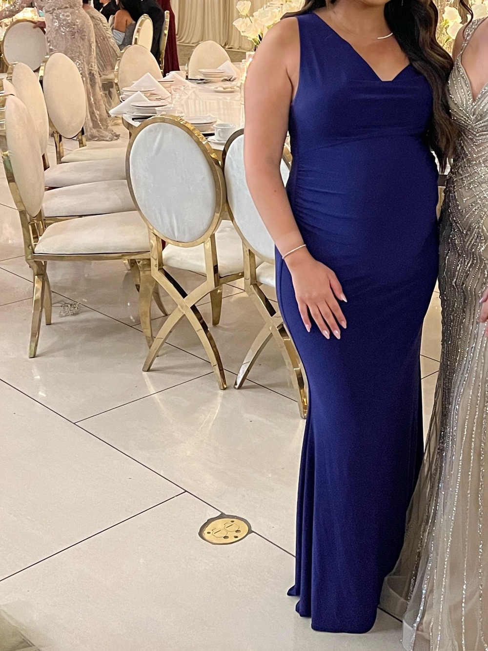Club L London Navy V-Neck Fitted Maternity Gown